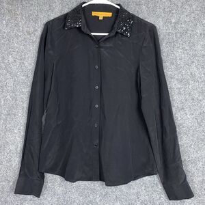 Stephanie Anne Shirt Womens Size S Black Silk Blouse Button Sequins collared